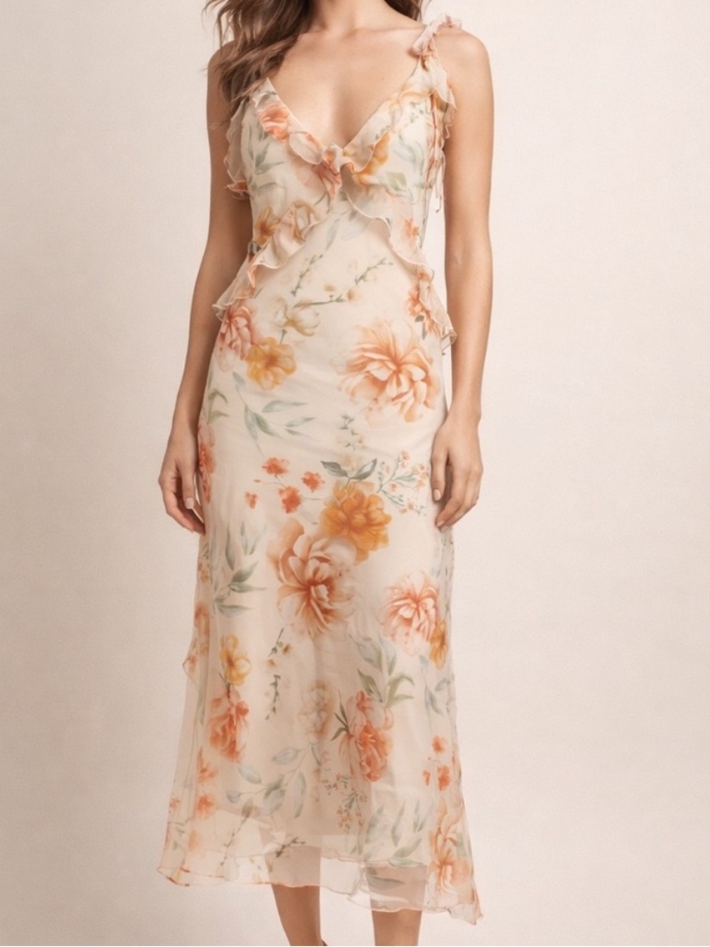 Christian Lacroix Pastel Floral Ruffle Maxi Dress Small